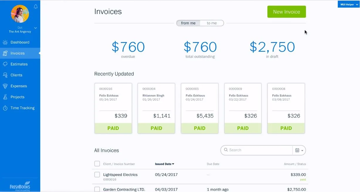 Freshbooks Dashboard